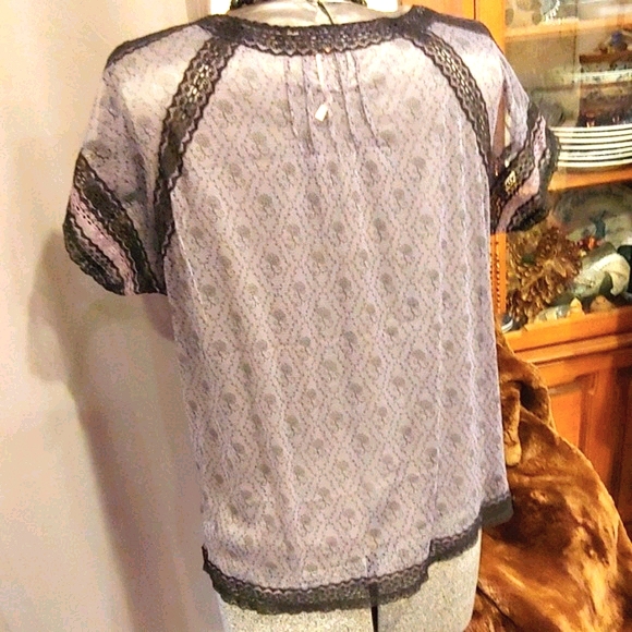 Free People sheer Lavender W/ Black Lace Trim top - Picture 2 of 5